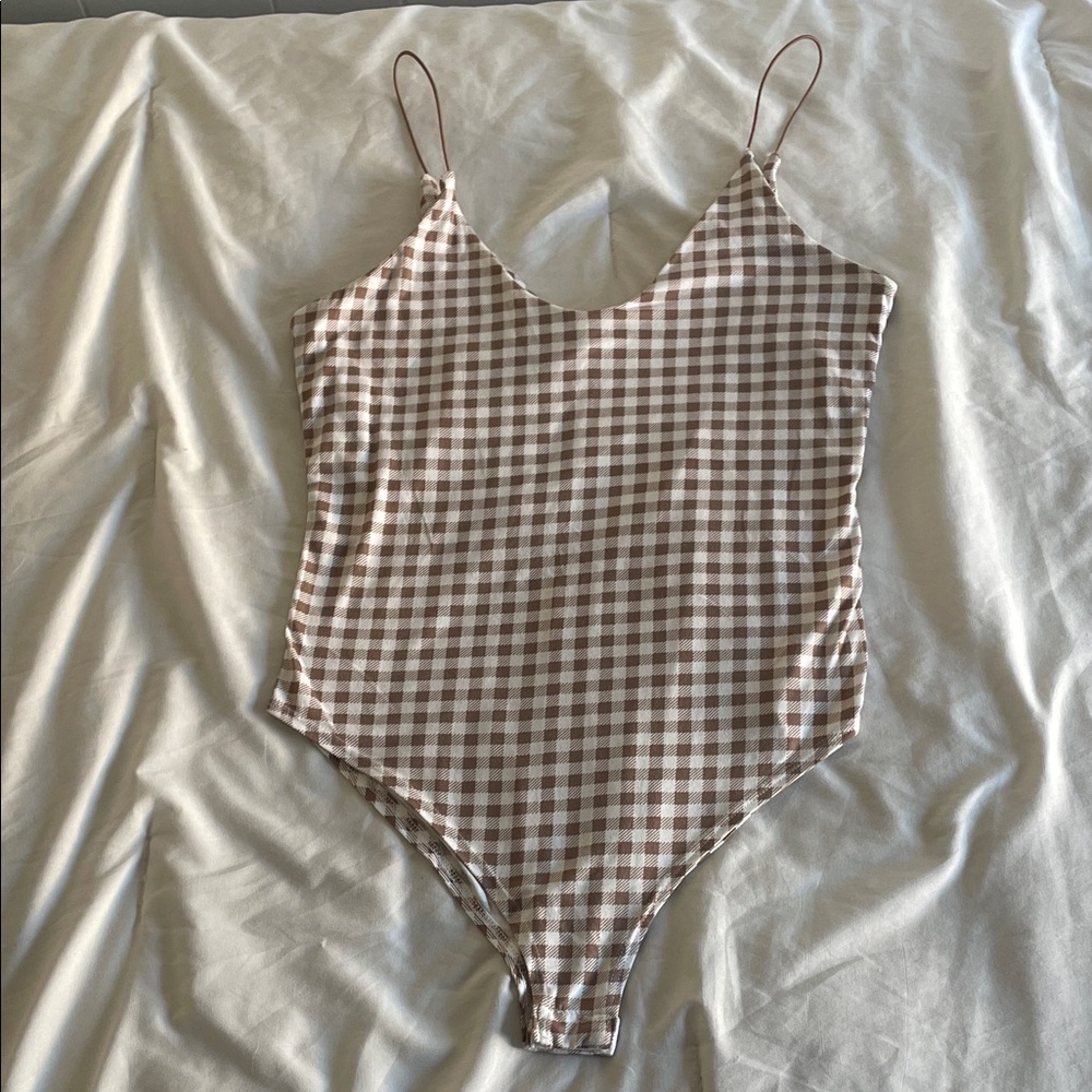 Gaze Brown and White Checkered Women’s Bodysuit